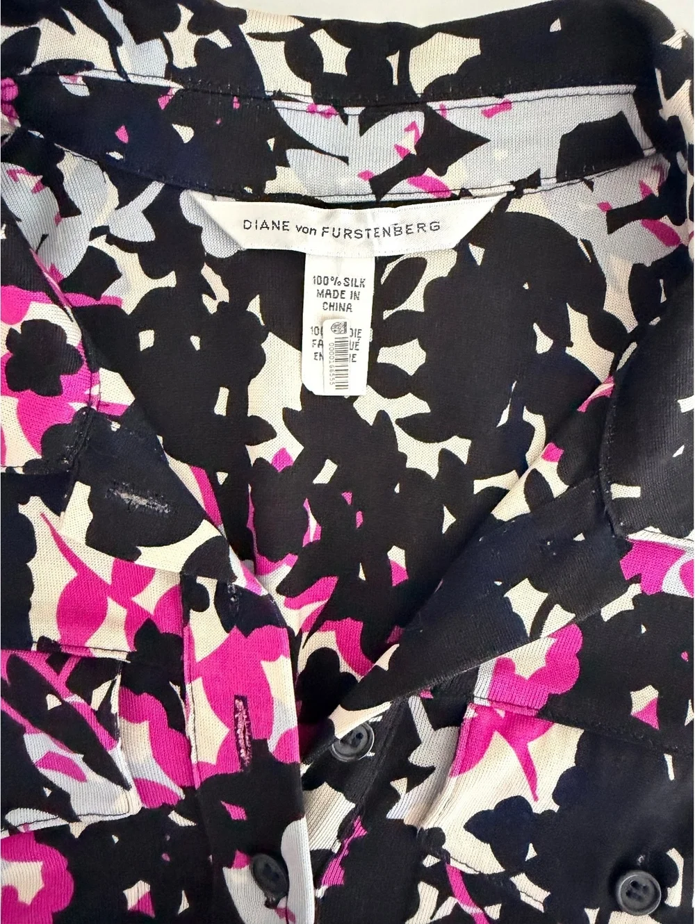 Diane Von Furstenberg DvF Polly Dee Shirt Dress Pink Ivory Black 100% Silk Sz 2